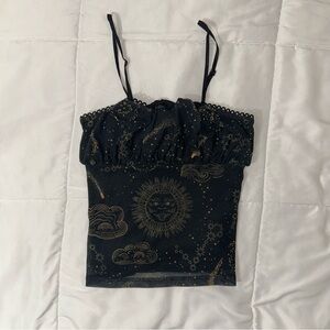 Black & Gold Starry Crop Tank Top